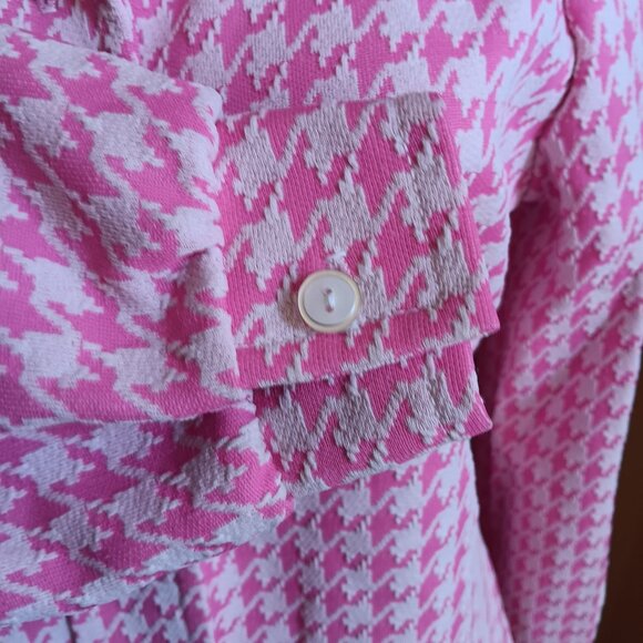 Medium Vintage 1970s Blazer Top Houndstooth Pink Disco Collar Dallas Texas Grann - Picture 4 of 7